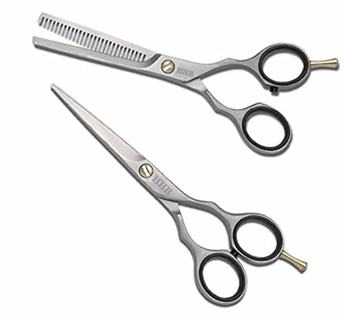 HHR Professional Hairdressing Scissors Haircutting Scissors Mustache Beard Trimming Hairdresser Pet Grooming Barber Shears Hair Styling Shears Kit 5.5" Stainless Steel - 1 YEAR WARRANTY!!! (Set)