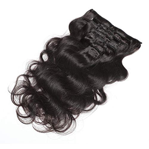 Urbeauty Wavy Clip in Extensions Human Hair 7Pcs/80g 14" Full Head Body Wave Triple Weft Remy Clip in Hair Extensions #1B Natural Black - Thumbnail 5
