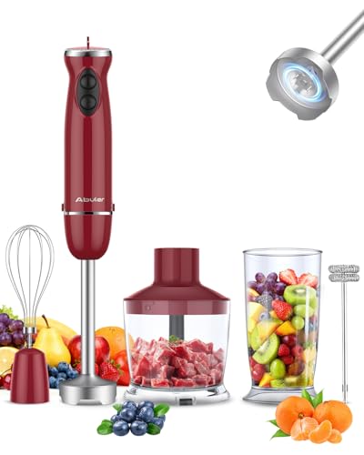 Immersion Blender 5 in 1 Hand Blender, Abuler 1000W Hand Mixer Stick,12 Speed Handheld Blender 304 Stainless Steel with 600ml Mixing Beaker, 500ml Chopper, Whisk and Milk Frother for Soup, Baby Food