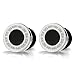 10mm Mens Circle Stud Earrings Steel with Pattern and Black Enamel
