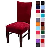 smiry Velvet Stretch Dining Room Chair Covers Soft Removable Dining Chair Slipcovers Set of 4, Wine Red