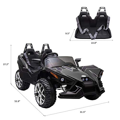 BAHOM Kids Ride On Car 2 Seats with Remote Control, 12V Kids Electric Vehicle with Manual/Parental Modes, Light/MP3/Volume Control (Black)