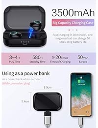 Versión actualizada: auriculares inalámbricos Bluetooth 5.0 IPX7 impermeables, auriculares Bluetooth con emparejamiento automático con carcasa de carga de 3500 mAh, cancelación de ruido para iPhone y Android.