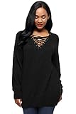 Huusa Sexy Womens Lace up Neck Long Sleeve Pullover Knitted Sweater