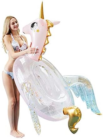 WYJHNL Unicorn Pool Float Inflatable Pool Floats with Glitters Pool Raft Ride On, Blow Up Pool Lounger Floaties for Adults & Kids Summer Party Decorations Toys, 46x42x34inch