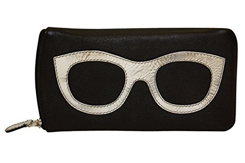 ili New York 6462 Leather Eyeglass Case (Black/Silver)