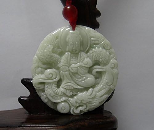 1.8" China Certified Jewelry Nature Hisui Jadeite Jade Blessing Kwan-yin and Dragon Hand Carvd Necklace Pendants