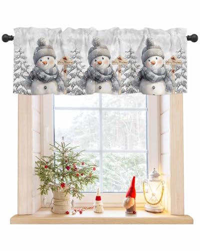 Lsrtoss Gray Snowman Christmas Valances for Windows, Xmas Tree Farmhouse Short Window Curtain Valances, Snowflake Botanical Rod Pocket Kitchen Valances for Living Room Bedroom Bathroom Cafe 60" x 18" at Amazon