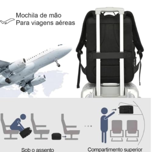 Mochila de Viagem Notebook Expansível Grande, Mochila Avião, Executiva, Antifurto, Reforçada, USB, Impermeável, Viagem a Trabalho, Escolar