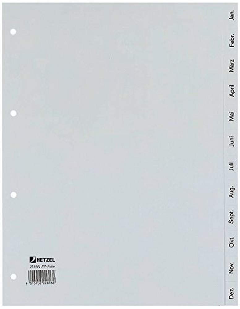 Rexel A4 Monthly Tab Dividers Polypropylene 12 Sheets Full Height, Pack of 1, Grey