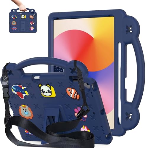 Vurtboly Kids Case Compatible with Huawei MatePad SE 11" 2024, Cute Full-Body Protective Cover with Handle Stand, Lightweight Shockproof with Shoulder Strap Kickstand for Huawei MatePad SE 11" (Blue)