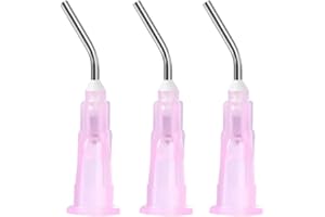 JMU 100Pcs Bent Dispensing Tips 18g, Blunt Tip Dispensing Needle, Dental Pre Bent Disposable Oral Irrigation Needle Tips, Pink