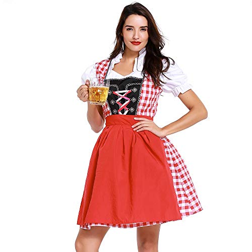AMSKY Mini Dress for Woman Bandage Piaid Bavarian Oktoberfest Costumes Barmaid Dirndl Party Dress (S)