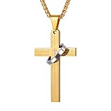U7 18K Gold Plated English Lords Prayer Cross Halo Pendant Necklace