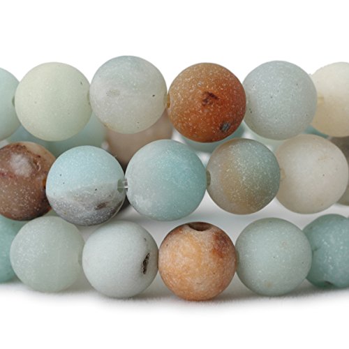 Qiwan 45PCS 8mm polychrome Natural amazonite amazon Dull Polish Gemstone Round Loose Beads for Jewelry Making 1 Strand 15"...