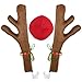 Poptrend Car Reindeer Antlers & Nose Decorations, Window Roof-Top & Front Grille Rudolf Reindeer Jingle Bell Christmas Costume Auto Accessories (Large, Brown+red)