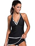 SweatyRocks Womens Swimwear Two Pieces Blue Star Tankini Set Swim Dress, Large, Black1