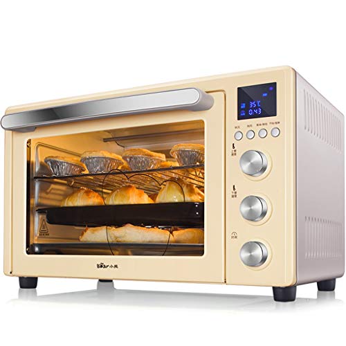 32L Smart Oven, 1600W Convection Toaster Roaster Oven With Pot Holders, Countertop Oven Stainless Steel 6-Slice Bread, 12-Inch Pizza, Yellow, Sliver