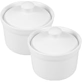 2Pcs Ceramic Stew Pot with Lid 4 Inch Soup Bowl Ramekin For Steaming Egg | Oven Safe Porcelain Custard Souffle Cup, Heat Resistant Crock For Dessert Soup Bird Nest, White Kitchenware
