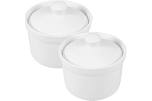 BESTonZON 2Pcs Ceramic Stew Pot with Lid Small Soup Bowls for Egg Steaming Dessert Serving Bowls for Home Kitchen Dining