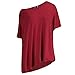 Memorose Women Loose Sleeve Plain Shoulder Off Asymmetric Hem T Shirt Top Blouse RedM