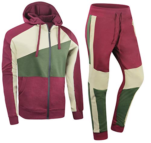 ALMAS APPAREL Men Stripe Zip Pocket Track Pants Sweatsuit Track Suit (Medium, Burgundy-402)