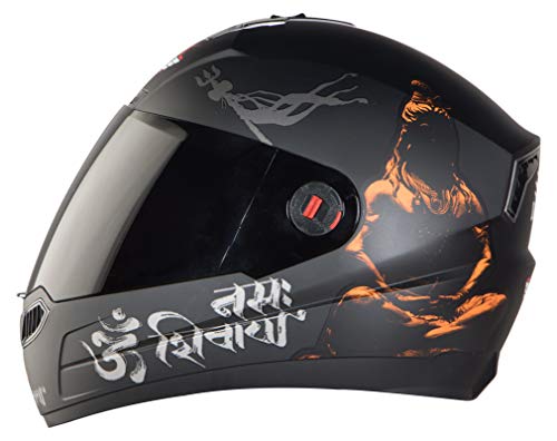 Steelbird SBA-1 Mahadev Full Face Helmet in Matt Finish with Smoke Visor (Medium 580 MM, Matt Black/Orange)