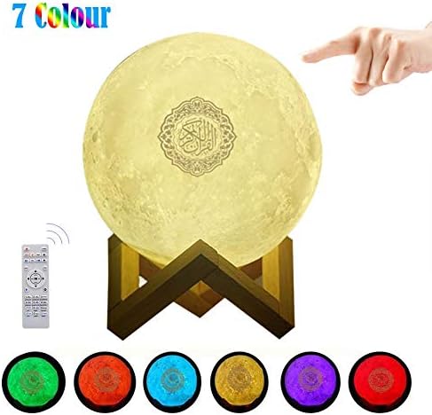 AINGOL 3D Quran Smart Touch Moon Lights LED Lamp Bluetooth Speaker with Remote Control Rechargeable,Colorful Moonlight Night Light Quran Moon Light Speaker