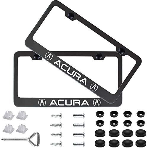 Fubai Auto Parts 2pcs Stainless Steel License for Acura, Plate Frame with Screw Caps Cover Set, Matte Black