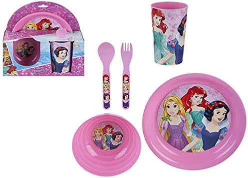 HOVUK® Kids 3pcs, 5pcs Breakfast Dinner Microwaveable Set Bowl Plate Mug with TV Characters Spiderman Avengers PAW Patrol (Disney Princess (5pcs))