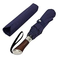 (Designed in UK) Balios Travel Umbrella | Luxurious Golden Rosewood Handle | Auto Open & Close | Windproof Frame | Single Canopy | Automatic Folding Umbrella | Men