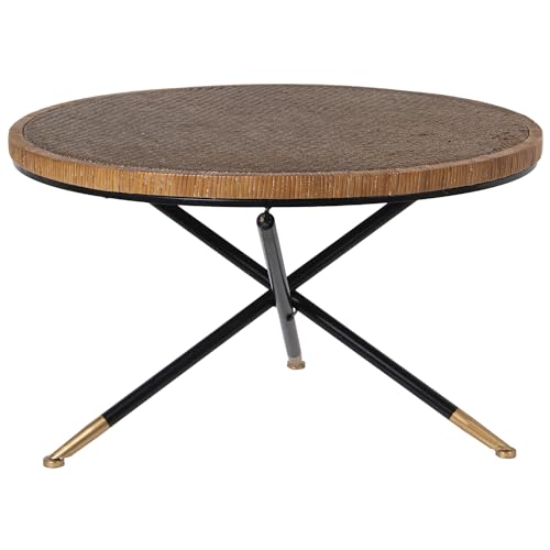 MESA CENTRO MADERA C/BORDE TRENZADO, PATAS DE METAL_°80X46CM, MADERA DM
