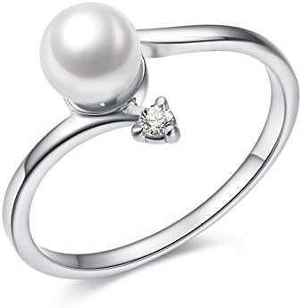 SPILOVE Serend Women 6MM White Simulated Pearl Engagement Ring in 18k White Gold Plated, Size 9