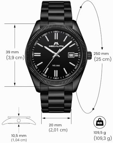 Montre Homme Affaires Analogique: Acier Etanche Montres avec Aiguilles Lumineuses Date - Cadeau Anniversaire pour Travail Business Hommes Design Intemporel - Noir