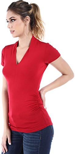 Fashion Magazine Women's Light Knit Fabric Side Shirred, Rushed Top,Made in USA (Small-3XL)