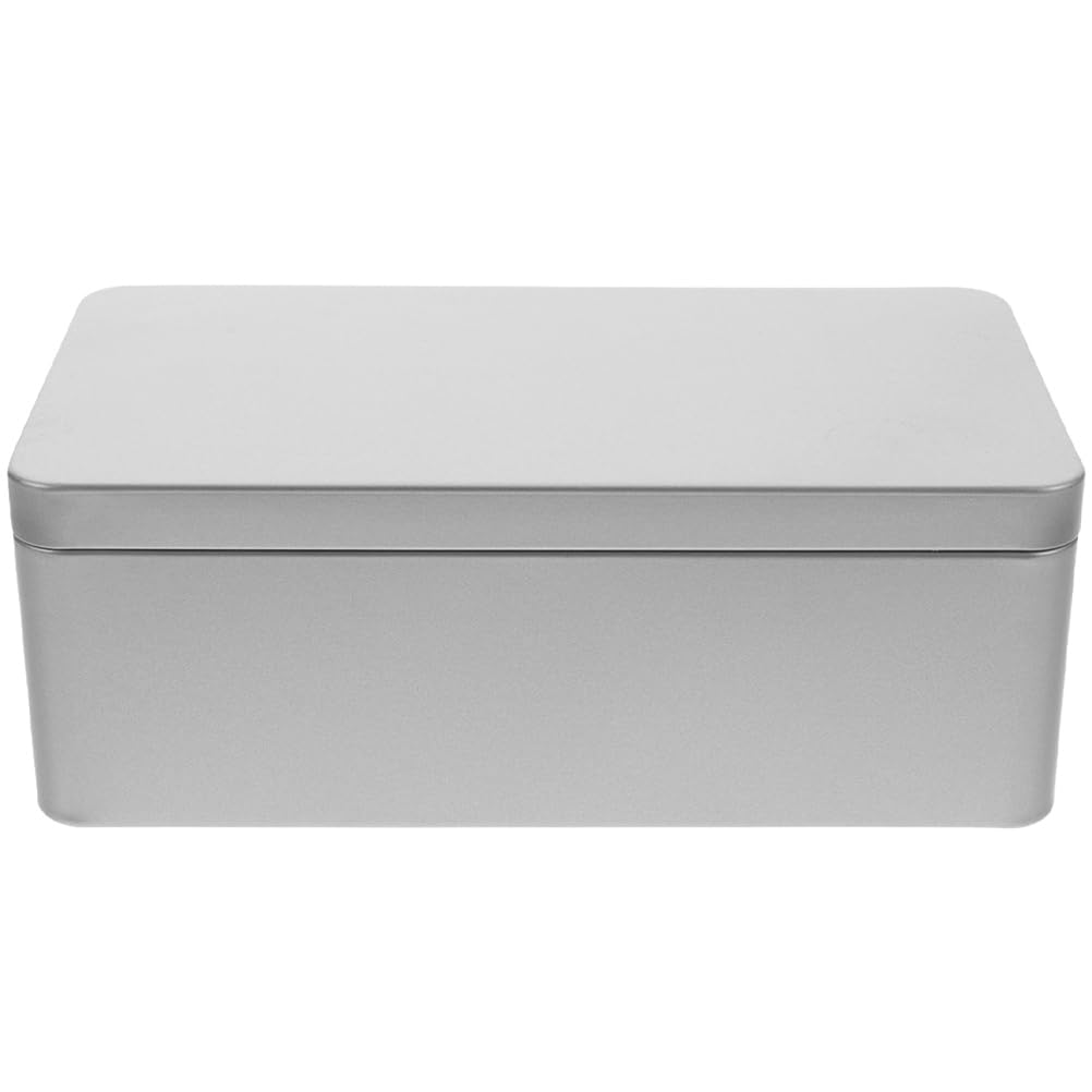 Photo 1 of Rectangular Metal Tin With Lid Empty Tinplate Tea Leaves Can Storage Container Accessory Home Organizer for Candy Crafts Jewelry Pill Silver