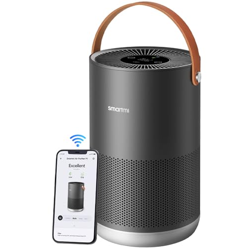 smartmi Air Purifiers for Home, Works with HomeKit Alexa, Smart Air Purifier with Handle, Auto Mode, 19db, 0.08 µm Particles Captured, H13 HEPA Filter, P1 Dark Grey