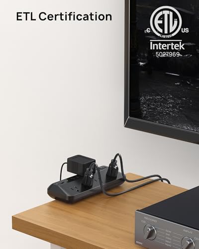 Multicontacto Regleta Extension Electrica para Clip de Mesa, 20W y USB C con 3M Enchufe Plano Extension, 6 Salidas CA y 1700J Protector de Sobretensión 4 Puerto USB Total Estación de Carga Rápida