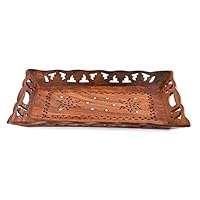 Rusticity Indian Rosewood Antique Designer Butler Serving Tray for Hot & Cold Drinks/Vintage Rustic Decorative Handmade Sheesham Food Platter for Dining Tableware & Kitchen Accessory (15 x 10)