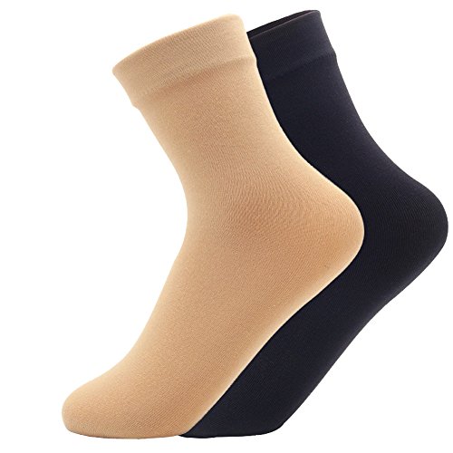 Blostirno Women's Winter Warm Socks Thick Fleece Lined Trouser Socks Pack of 2 (Camel Tan&Black Pack of 2)