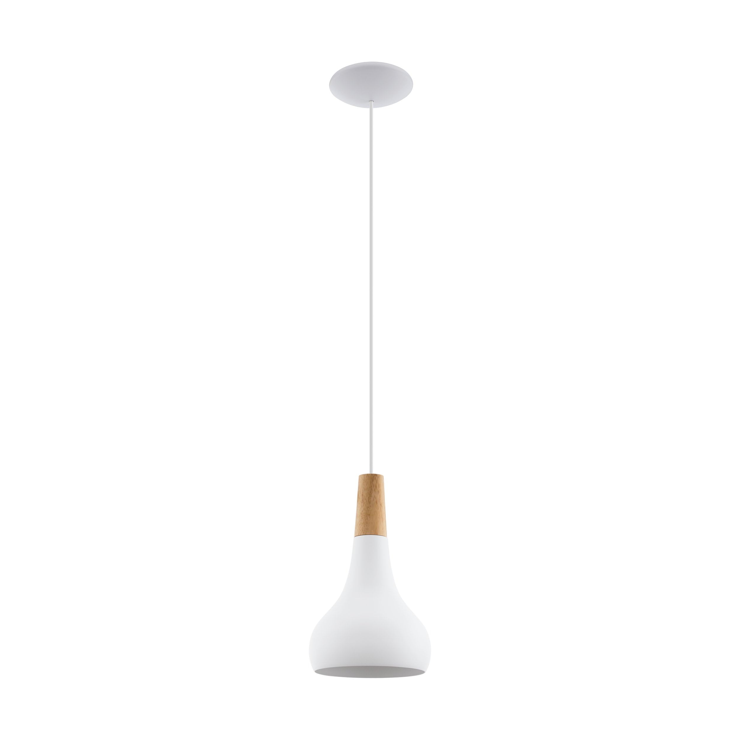 Eglo Pendant Lamp Sabinar, 1-Light Pendant, Hanging lamp Made of Steel and Wood, Colour: White, Brown, Fitting: E27, Ø: 18 cm — image 1