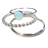 MALLOOM 3PC Exquisite Women's Silver Ring Band Circular Cut Opal Diamond Finger Rings Size 5-12