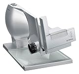 Bosch MAS9454M - Cortafiambres 2-en-1 con disco de corte MultiCut, acero inoxidable y carro metálico de gran tamaño, 140 W, color plata / metálico