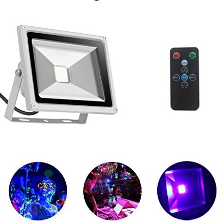 UV LED BlackLight 20W Ultraviolet UV LED Flood Lights with Remote Auto Lighting Vioce Control Waterproof for Neon Glow Blacklight Parties Stage Light Fishing, Aquarium, Curing