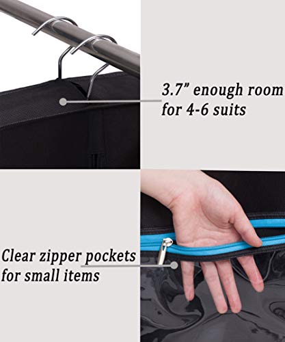 KIMBORA 60" Black Garment Bag Breathable Travel Storage with 2 Large Mesh Pockets and Carry Handles for Suits, Dresses, Coats, Tuxedos Cover (Pack of 2)