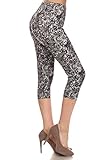 Leggings Depot Women's Popular Best Capri Cropped REGULAR and PLUS Butterknit Soft Printed Brush High Waist Quality Leggings Batch4 (Regular (Size 0-12), Henna Paisley)