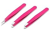 ONME Stainless Steel Tweezers Set with Case, Eyebrow Tweezers Set with Slanted, Straight and Pointed Tips for Eyebrow, Ingrown and Nose Hair, Splinters & More