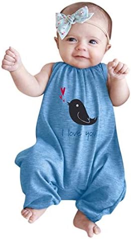 TianWlio Baby Boys Girls Outfit Set, Infant Romper Sleeveless Jumpsuit Casual Breathable Bodysuit Newborn Baby Cartoon Bird Print Coverall for Infant Toddler 3-24 Months
