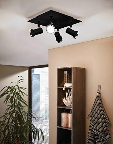 EGLO Plafondlamp Tamara 1, 4-lichts plafondlamp modern, klassiek, plafondspot van staal en glas, woonkamerlamp in zwart… - Afbeelding 4