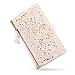 b.m.c BMC Womens Over Sized Creamy Beige Perforated Cut Out Pattern Gold Accent Background Foldover Pouch Fashion Clutch Handbag